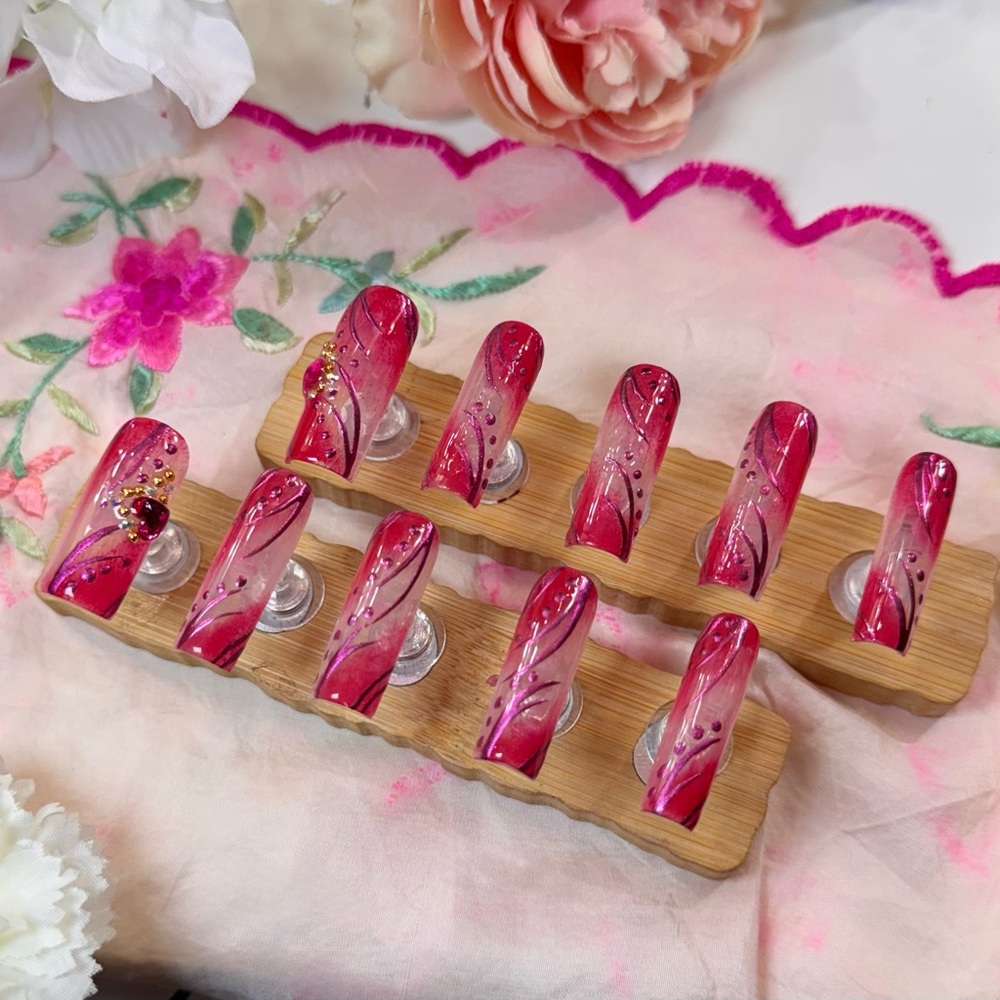 Pink and Red Press-On Nails